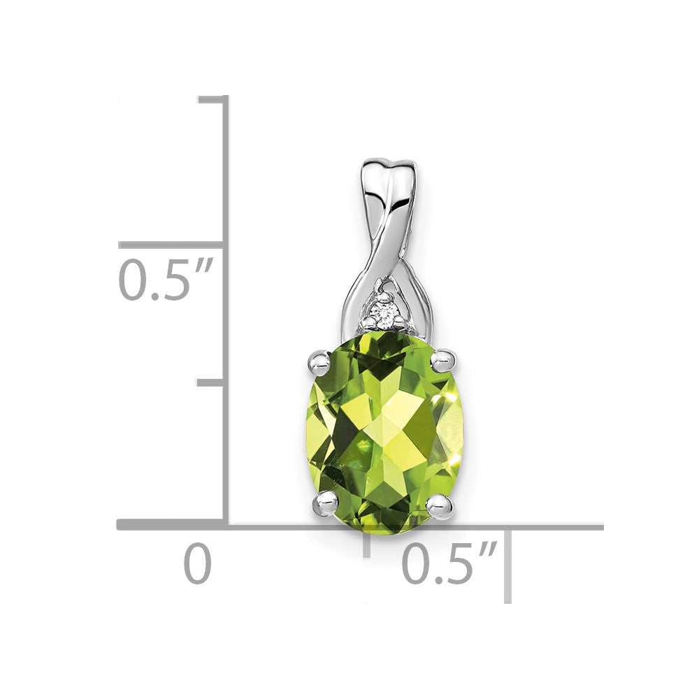 14k White Gold Oval Peridot and Real Diamond Pendant