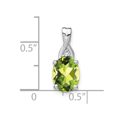 14k White Gold Oval Peridot and Real Diamond Pendant