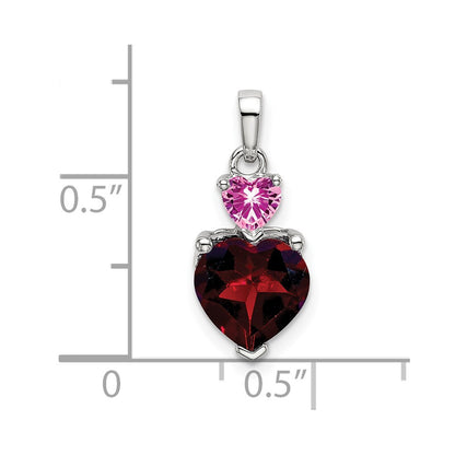 14k White Gold Heart Garnet and Cr. Pink Sapphire Pendant