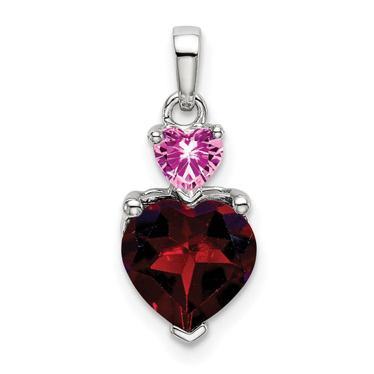 14k White Gold Heart Garnet and Cr. Pink Sapphire Pendant