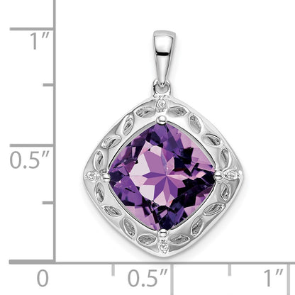 Sterling Silver Amethyst and Real Diamond Pendant