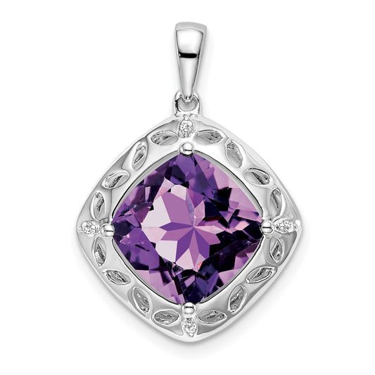 Sterling Silver Amethyst and Real Diamond Pendant