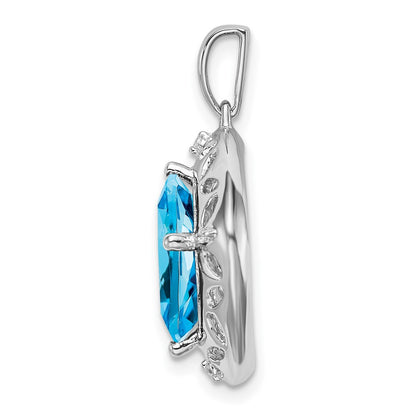 Sterling Silver Blue Topaz and Real Diamond Pendant