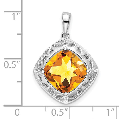 Sterling Silver Citrine and Real Diamond Pendant