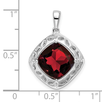 Sterling Silver Garnet and Real Diamond Pendant