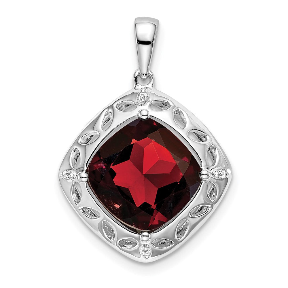 Sterling Silver Garnet and Real Diamond Pendant