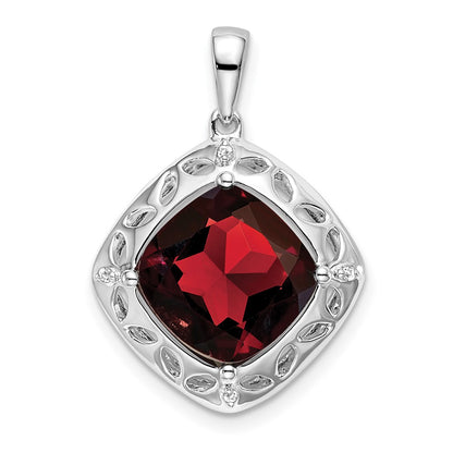 Sterling Silver Garnet and Real Diamond Pendant