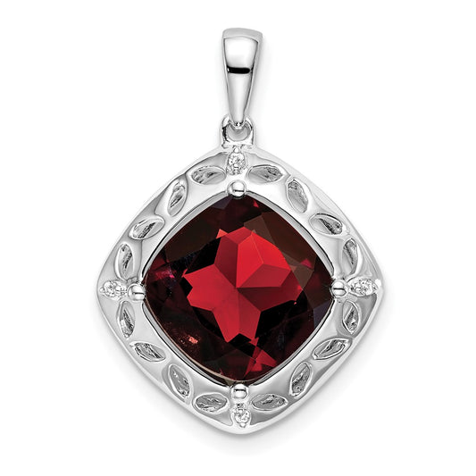 Sterling Silver Garnet and Real Diamond Pendant