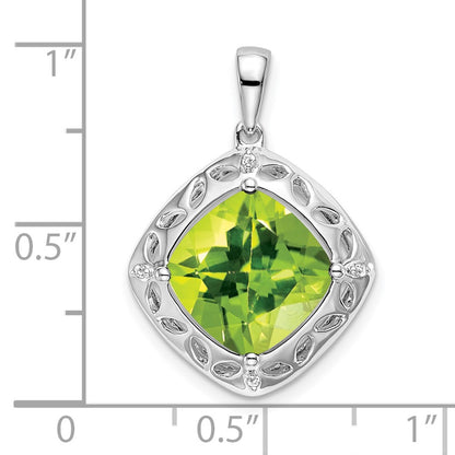 Sterling Silver Peridot and Real Diamond Pendant
