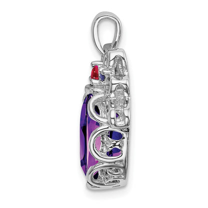 Sterling Silver Amethyst & Ruby&Sapphire Pendant