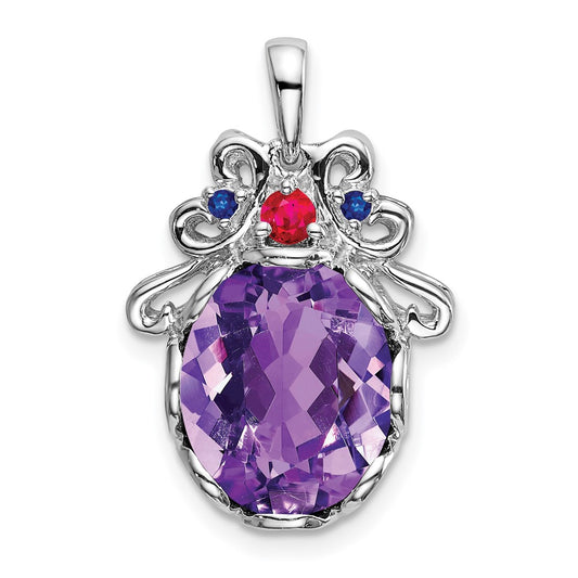 Sterling Silver Amethyst & Ruby&Sapphire Pendant