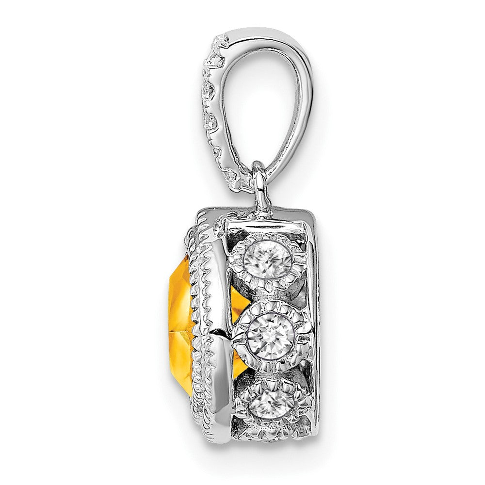 14k White Gold Cushion Citrine and Real Diamond Pendant