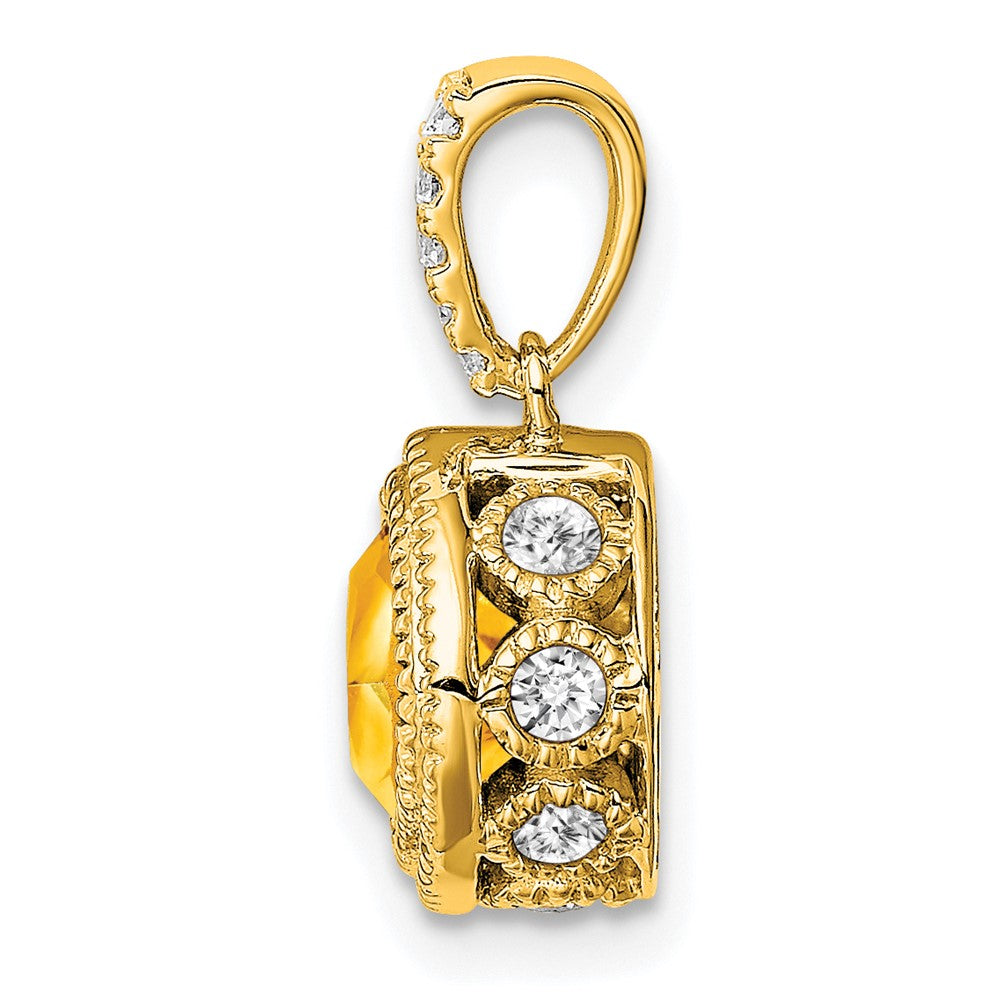 14K Yellow Gold Cushion Citrine and Real Diamond Pendant