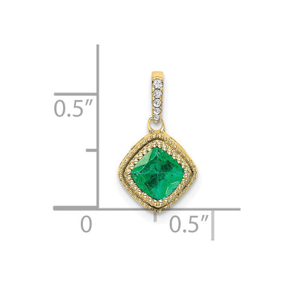 10K Yellow Gold Cushion Emerald and Real Diamond Pendant