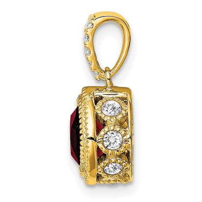 10K Yellow Gold Cushion Garnet and Real Diamond Pendant
