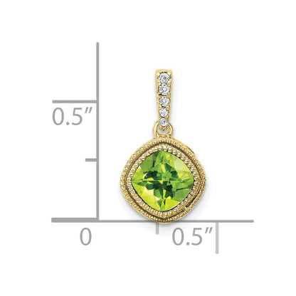 10K Yellow Gold Cushion Peridot and Real Diamond Pendant