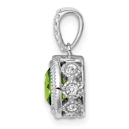 14k White Gold Cushion Peridot and Real Diamond Pendant