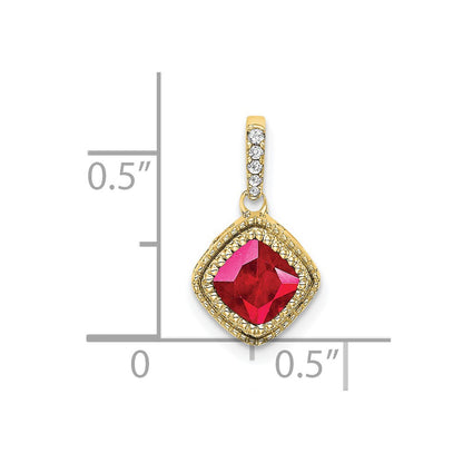 10K Yellow Gold Cushion Ruby and Real Diamond Pendant