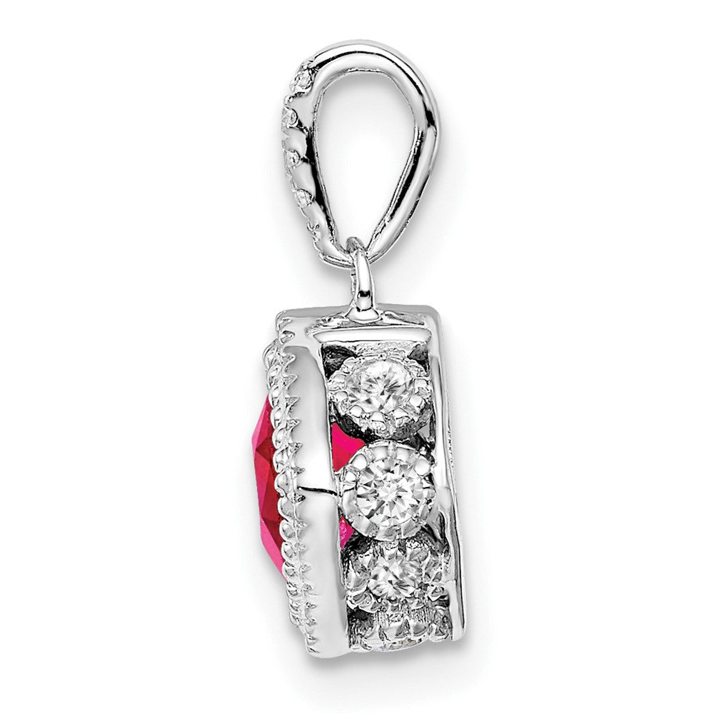 14k White Gold Cushion Ruby and Real Diamond Pendant