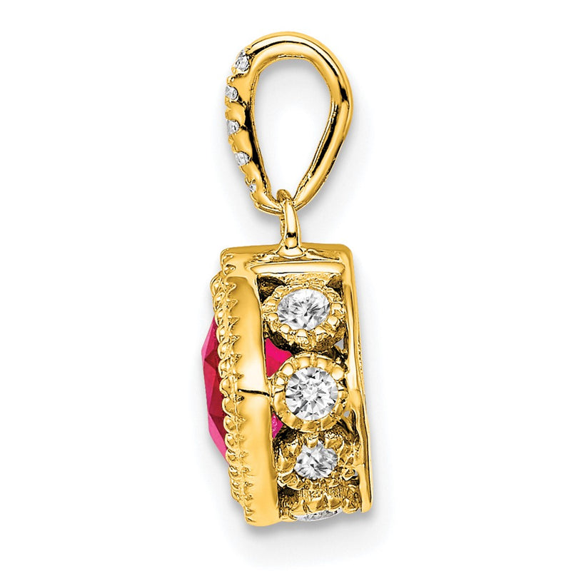 14K Yellow Gold Cushion Ruby and Real Diamond Pendant