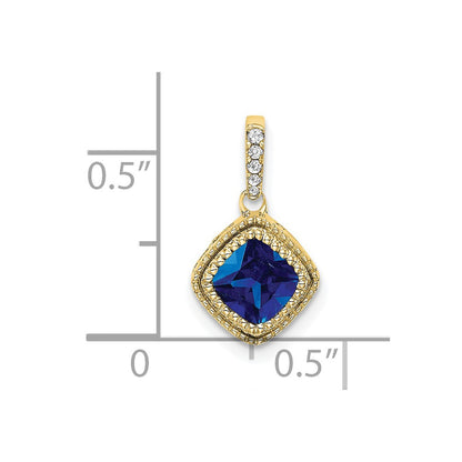 10K Yellow Gold Cushion Sapphire and Real Diamond Pendant