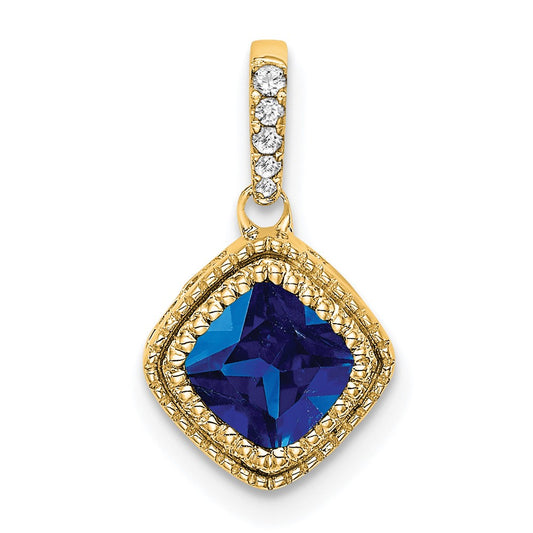10K Yellow Gold Cushion Sapphire and Real Diamond Pendant