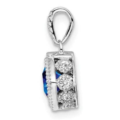 14k White Gold Cushion Sapphire and Real Diamond Pendant