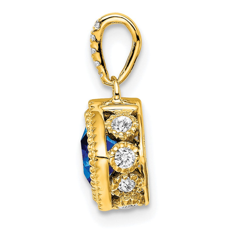 14K Yellow Gold Cushion Sapphire and Real Diamond Pendant
