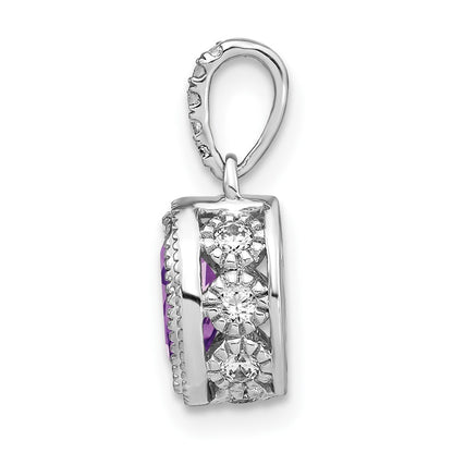 14k White Gold Oval Amethyst and Real Diamond Pendant