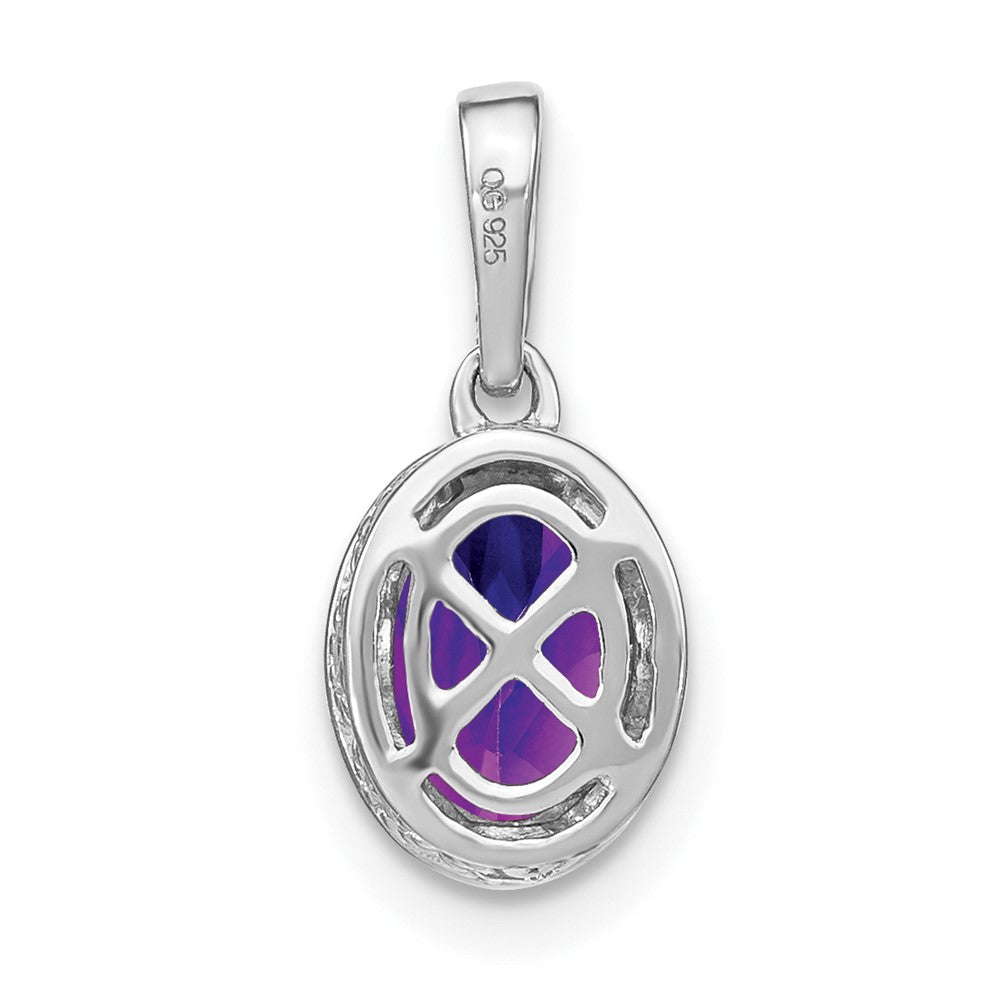 14k White Gold Oval Amethyst and Real Diamond Pendant