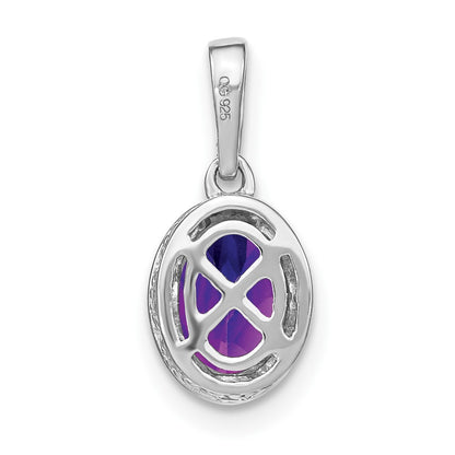 14k White Gold Oval Amethyst and Real Diamond Pendant