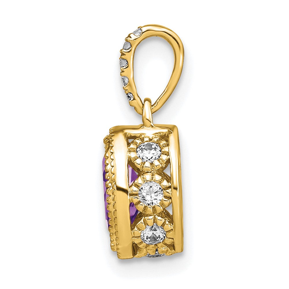 14K Yellow Gold Oval Amethyst and Real Diamond Pendant