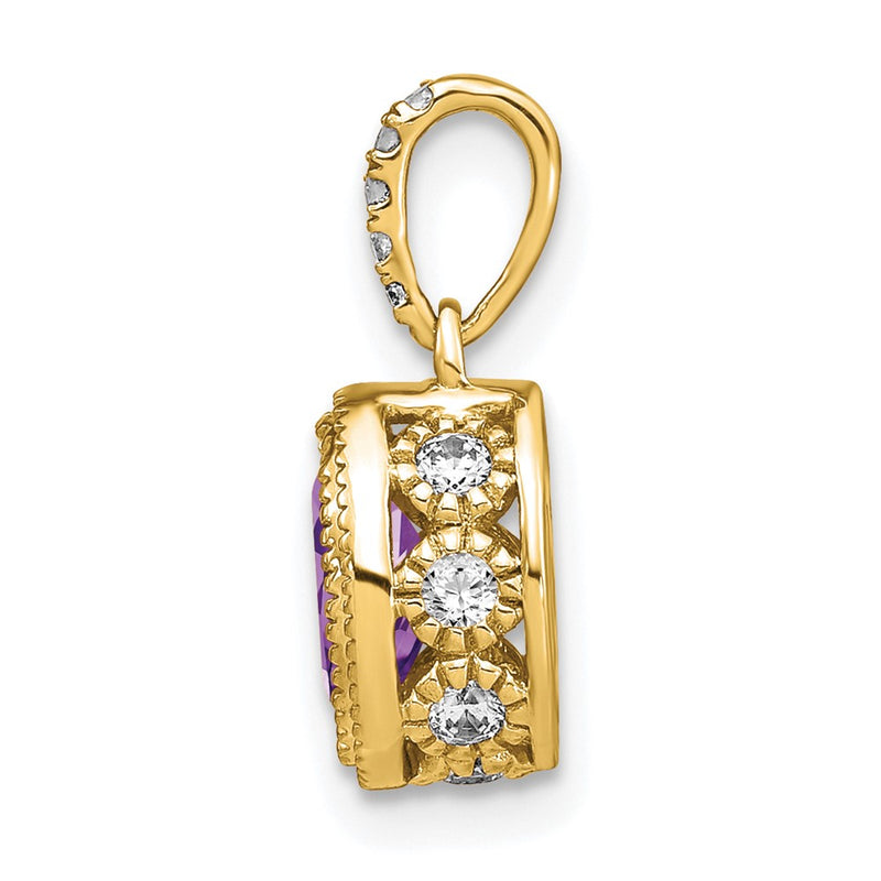 14K Yellow Gold Oval Amethyst and Real Diamond Pendant