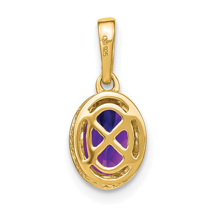14K Yellow Gold Oval Amethyst and Real Diamond Pendant