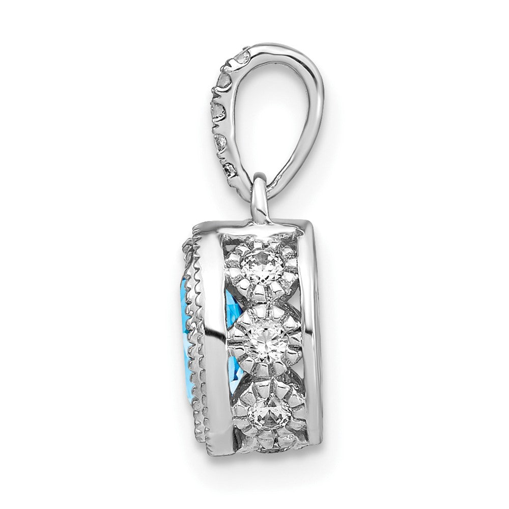 14k White Gold Oval Blue Topaz and Real Diamond Pendant