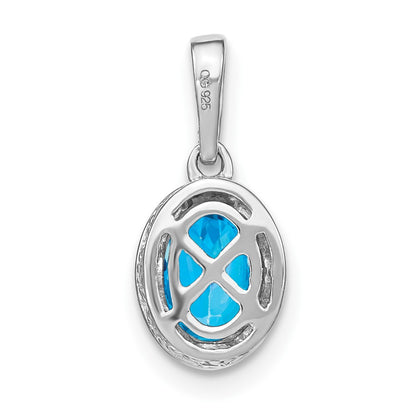 14k White Gold Oval Blue Topaz and Real Diamond Pendant