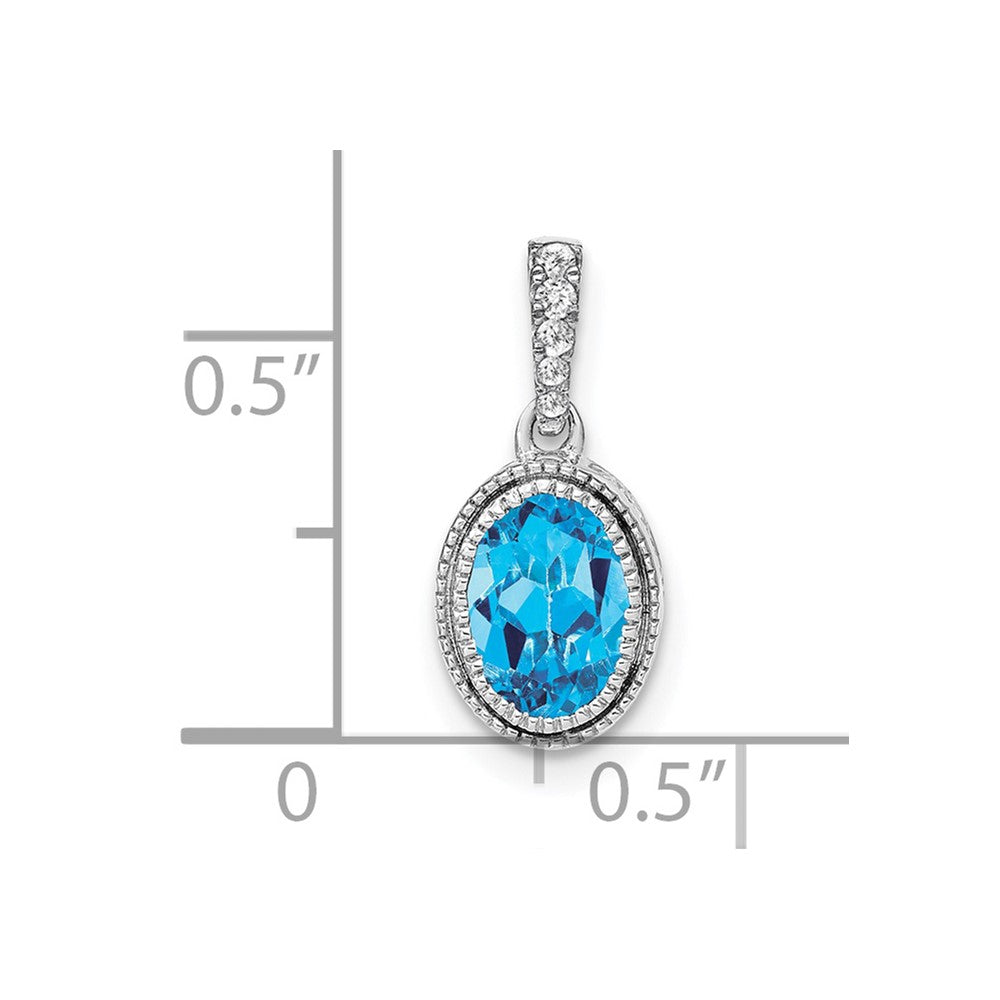 14k White Gold Oval Blue Topaz and Real Diamond Pendant