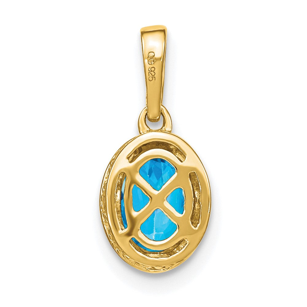 14K Yellow Gold Oval Blue Topaz and Real Diamond Pendant