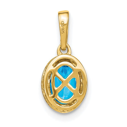 14K Yellow Gold Oval Blue Topaz and Real Diamond Pendant