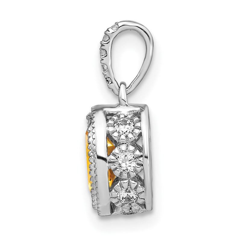 14k White Gold Oval Citrine and Real Diamond Pendant