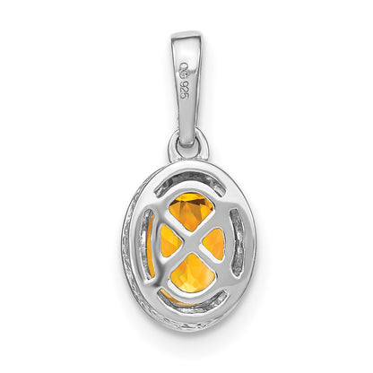 14k White Gold Oval Citrine and Real Diamond Pendant