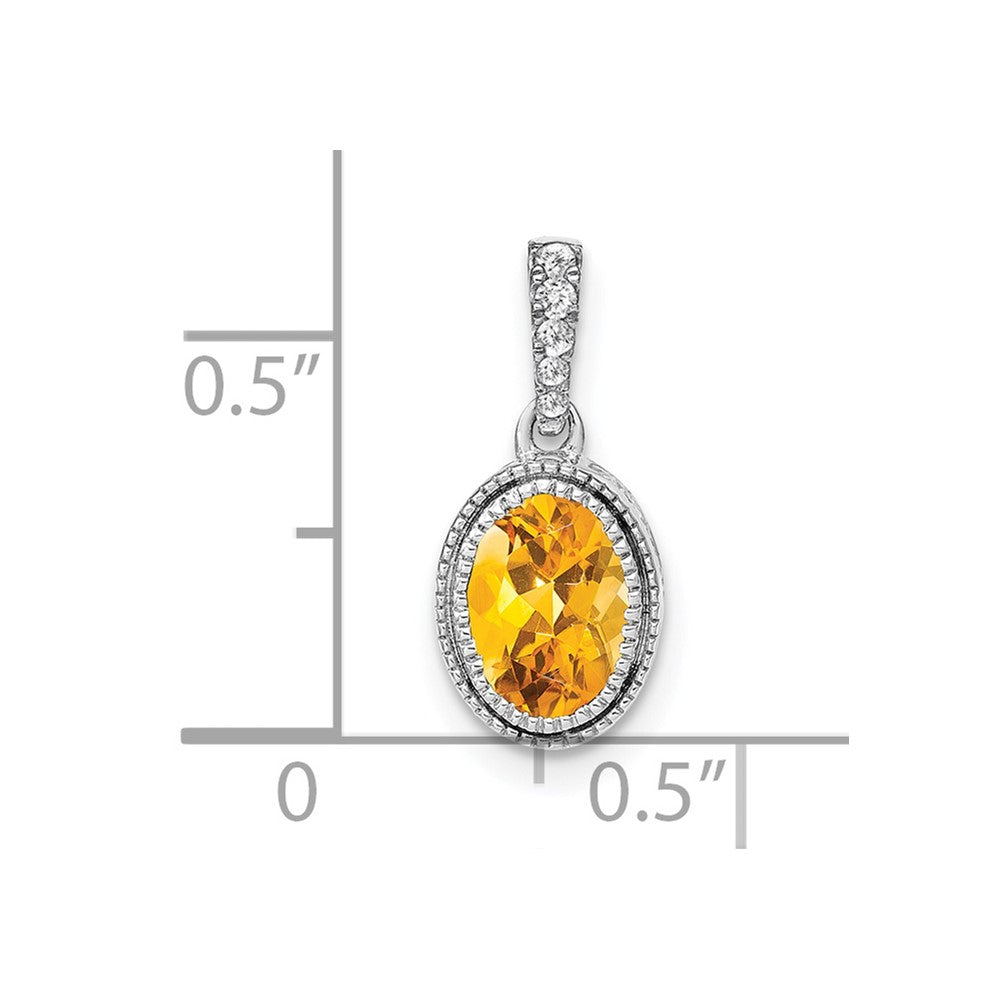 14k White Gold Oval Citrine and Real Diamond Pendant