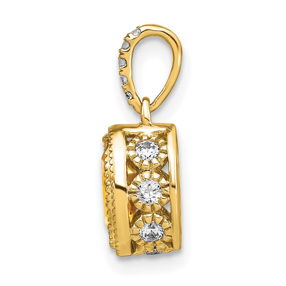 14K Yellow Gold Oval Citrine and Real Diamond Pendant
