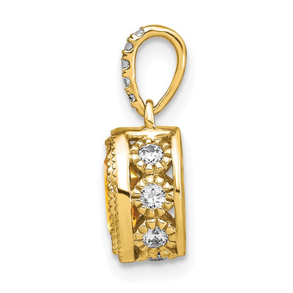 14K Yellow Gold Oval Citrine and Real Diamond Pendant