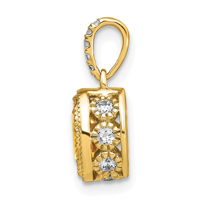 14K Yellow Gold Oval Citrine and Real Diamond Pendant