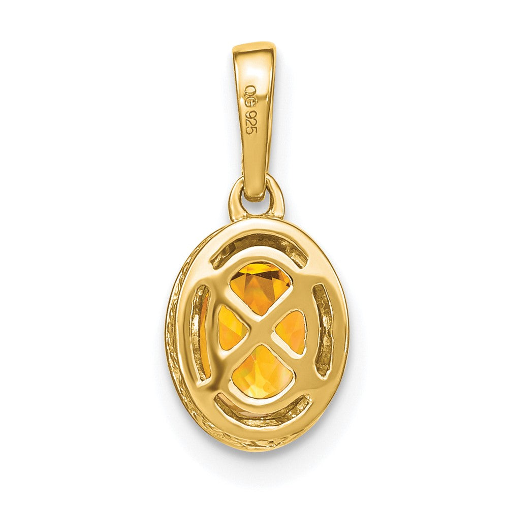 14K Yellow Gold Oval Citrine and Real Diamond Pendant