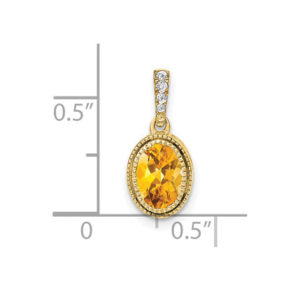 14K Yellow Gold Oval Citrine and Real Diamond Pendant