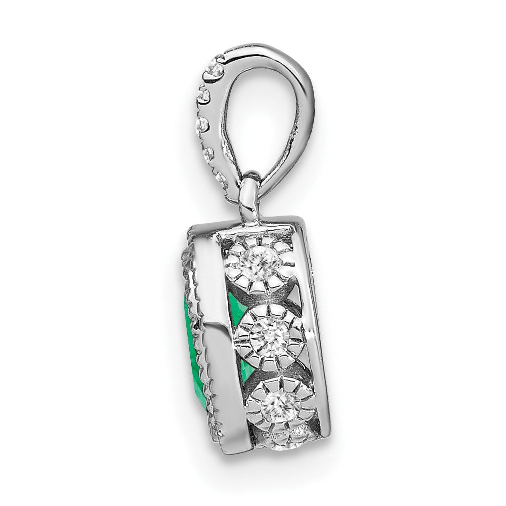 14k White Gold Oval Emerald and Real Diamond Pendant