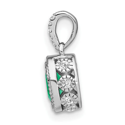 14k White Gold Oval Emerald and Real Diamond Pendant