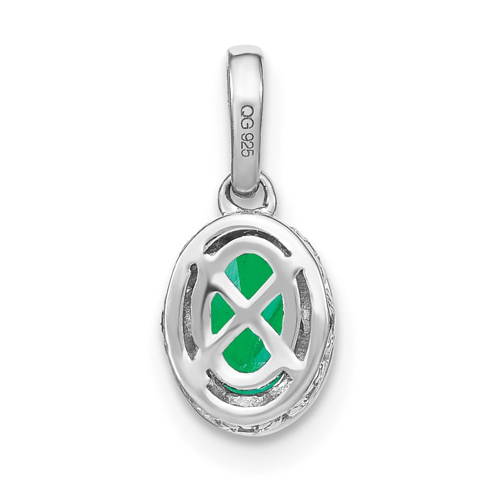 14k White Gold Oval Emerald and Real Diamond Pendant